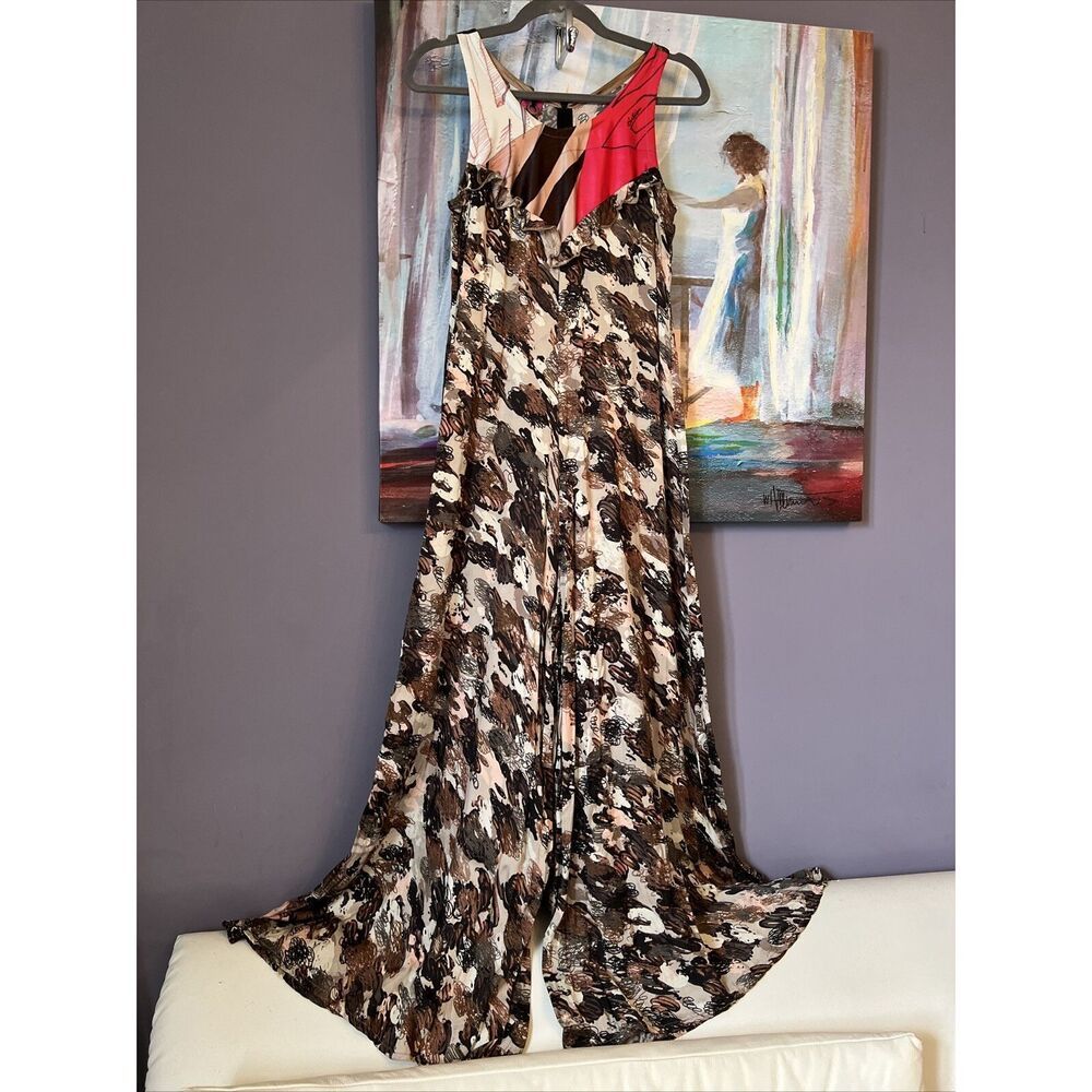 Save The Queen Sz M Jumpsuit Brown Beige Summer Viscose Abstract Made In Italy